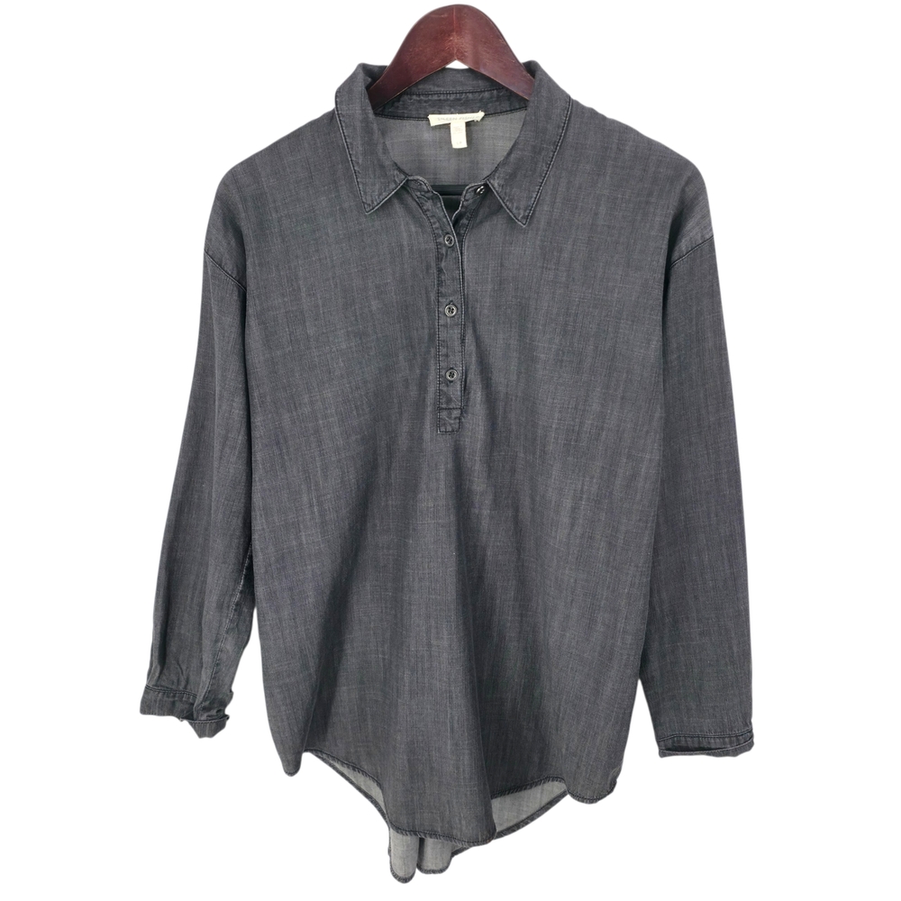Eileen Fisher Tencel Charcoal Popover Tunic Top Minimalist Quiet Luxury Size S